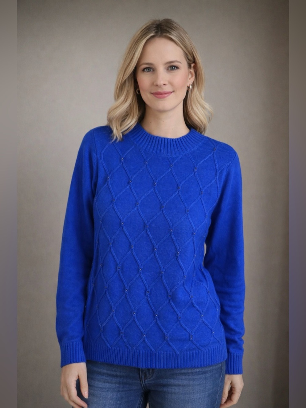 Karen Scott Royal Blue Diamond Cable Crewneck Sweater XL NWT
